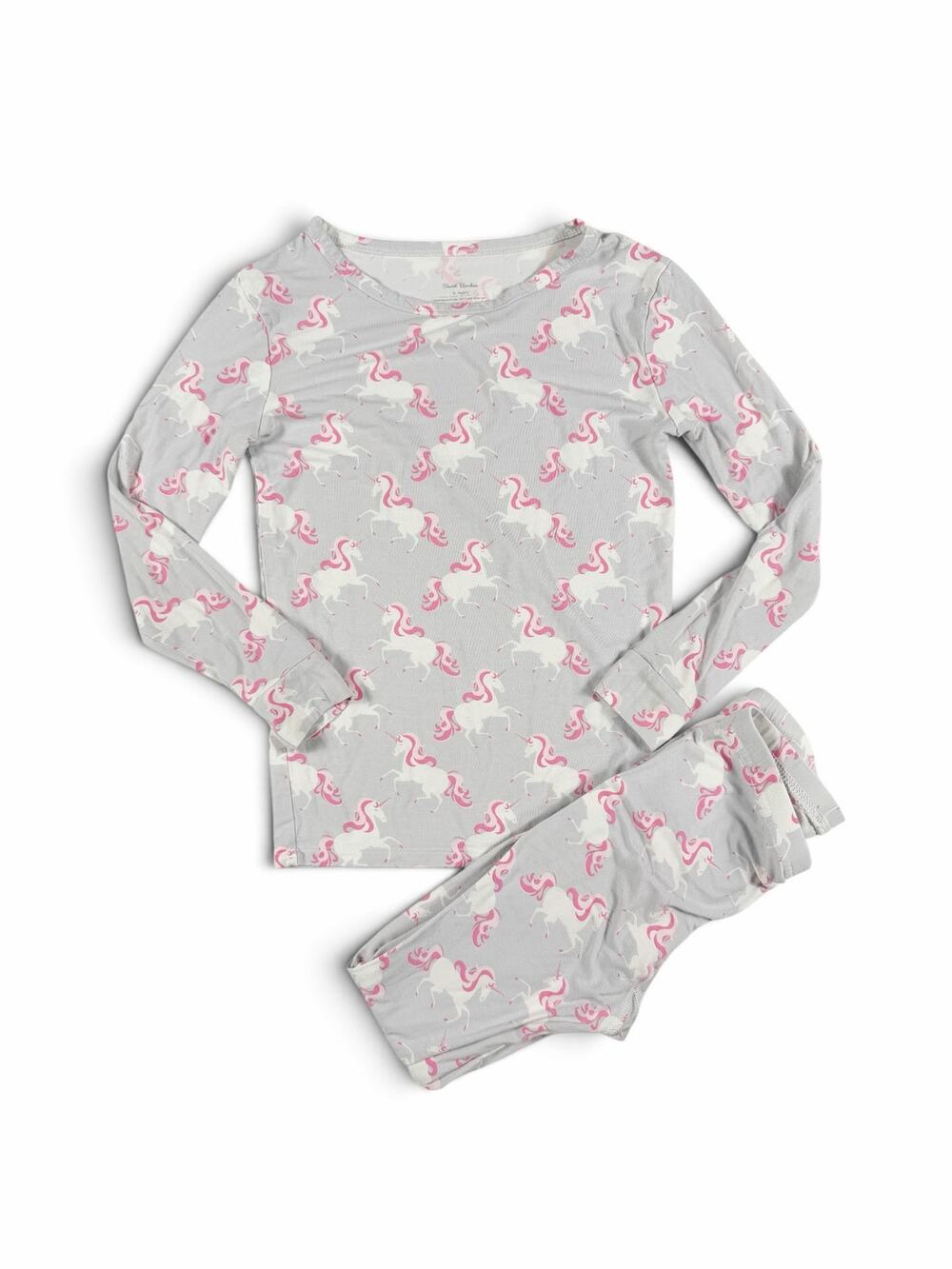 Sweet Bamboo Unicorn Bamboo Long Sleeve Pajama Set Gray Pink Size 8 Years